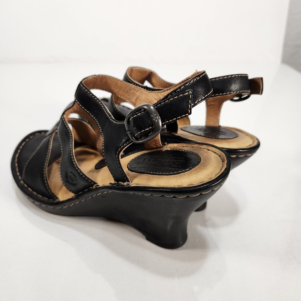Born Womens Black Leather 3.5 in Open Toe Wedge Sandals Womens Size 8 W3090 - Picture 2 of 8